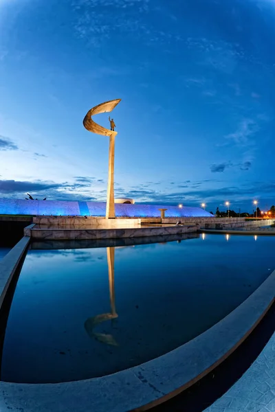 Brasilia, Distrito Federal, Brazil - January 25, 2020: Night view of the JK Memorial, Juscelino Kubitschek