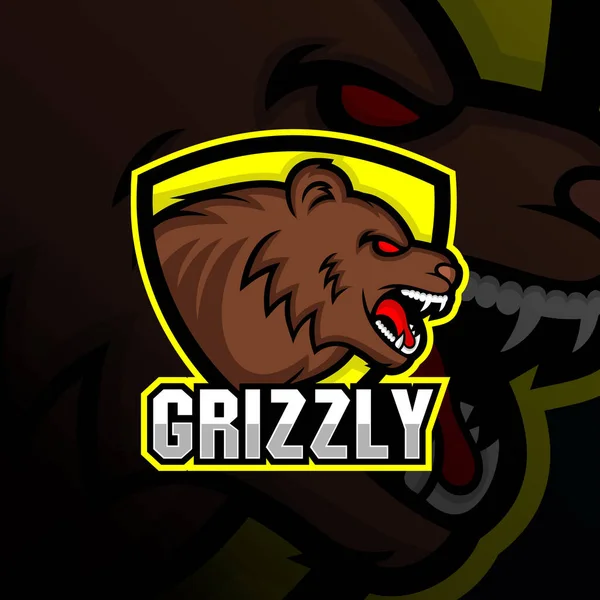 Grizzly Testa Esport Gioco Logo — Vettoriale Stock
