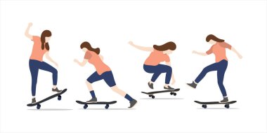 Kaykaycı Kız Çizim Vektörü Set