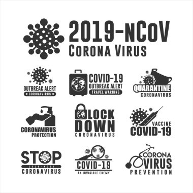 Corona virüs logosu on vektör tasarım koleksiyonu