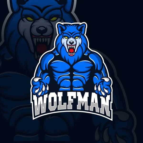 Wolfman Mascota Juego Logo Esport — Archivo Imágenes Vectoriales