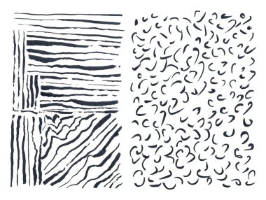 El çizimi kenarlıklar, karalama vuruşları ve beyaza izole edilmiş tasarım elementleri. Doodle tarzı fırçalar.