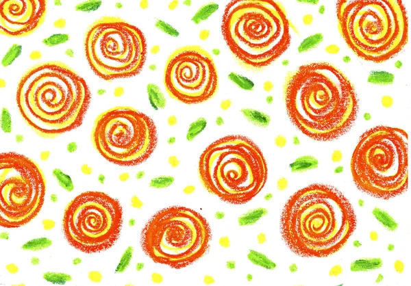 Crayon colorful hand drawing spiral helix circles pattern.