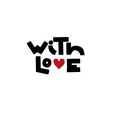 Sevgiyle, kırmızı kalpli harflerle basılmış bir kelime. Fikirleriniz için stilize harfler