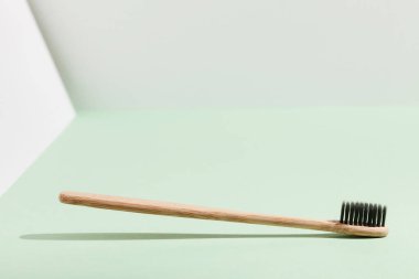 Nane beyazı hacimli arkaplanda süzülen bir bambu fırçası.