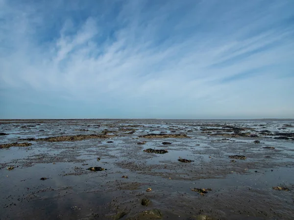 Almanya 'nın Dornumersiel kıyısındaki Wadden Denizi manzarası. — Stok fotoğraf