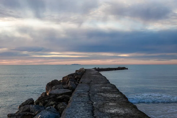 Pier Mediterranean Sea Tuscany Sunset Island Background — 스톡 사진