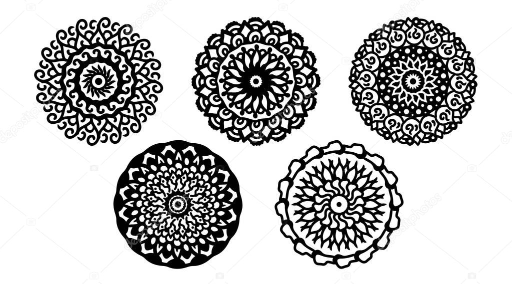 Ethnic Mandala ornament. Round pattern set.Templates with doodle