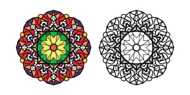 Mandala yuvarlak desenli vintage. Kabile kına Hintli ve Arap aksanı