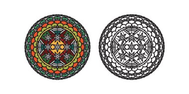 Mandala yuvarlak desenli vintage. Kabile kına Hintli ve Arap aksanı