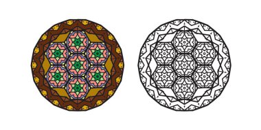 Mandala yuvarlak desenli vintage. Kabile kına Hintli ve Arap aksanı