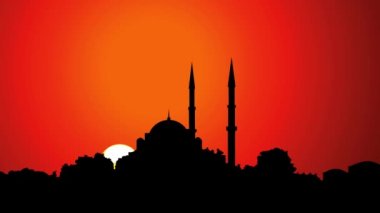 Güneş İstanbul 'da altın cami siluetinin arkasında batıyor.
