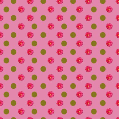 Seamless flower in dots on green background pattern print