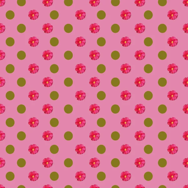 Seamless flower in dots on green background pattern print — 图库照片