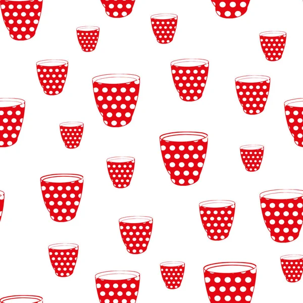 빨간색 과 흰색 점 컵 솔기없는 반복 패턴 인쇄물 배경 — 스톡 벡터
