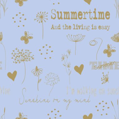 Altın yabani çiçek desen çizgisi baskı arkaplanı