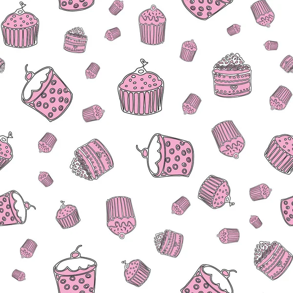 Pink cupcake seamless repeat pattern print background — Stock Vector
