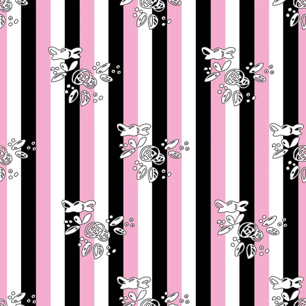 Seamless Pink, white and black stripes repeat pattern print background. — Stock Vector