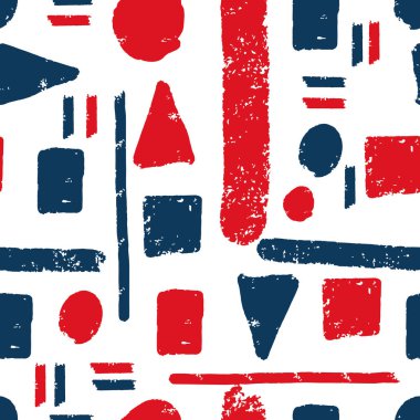 Klasik mavi ve kırmızı şekiller tekrarlanan iz arkaplan tasarımı