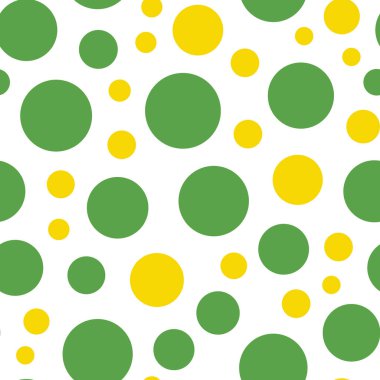 Beyaz arkaplan tasarımında yeşil ve sarı noktalar tekrarlanıyor