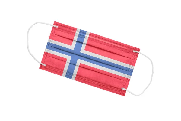 Medicinsk Mask Med Norsk Flagga Isolerad Vit Bakgrund Ett Pandemikoncept — Stockfoto