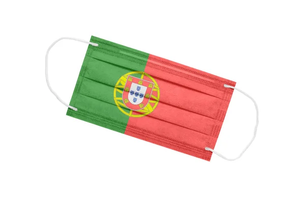 Medicinsk Ansigtsmaske Med Portugals Flag Isoleret Hvid Baggrund Portugal Pandemisk - Stock-foto