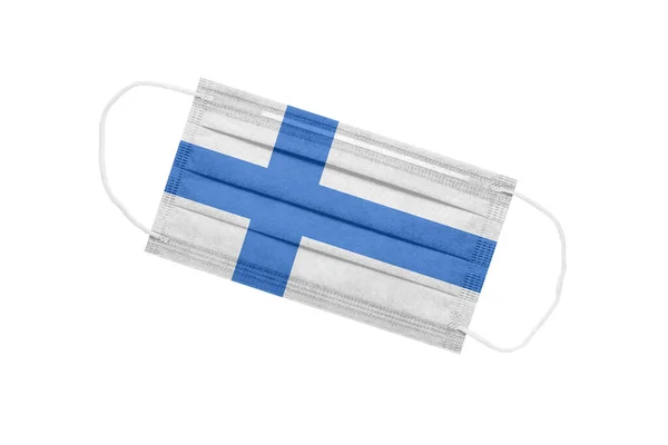 Maschera Medica Con Bandiera Della Finlandia Isolata Sfondo Bianco Finlandia — Foto Stock