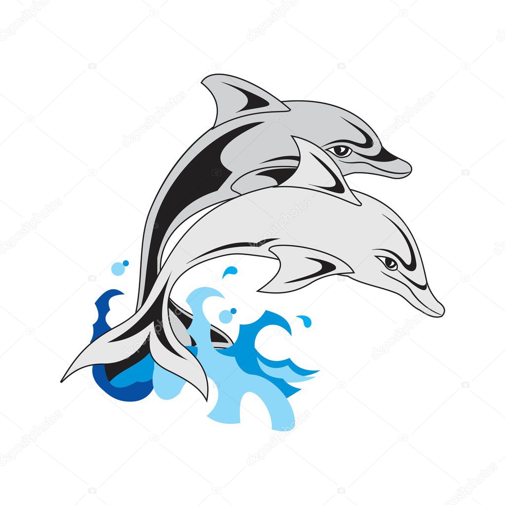 The dolphins on white background, isolated. Vector illustration