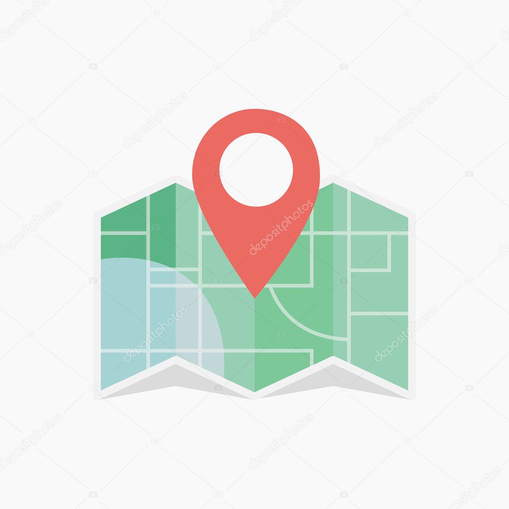Vector map icon with Pin Pointer. Flat style