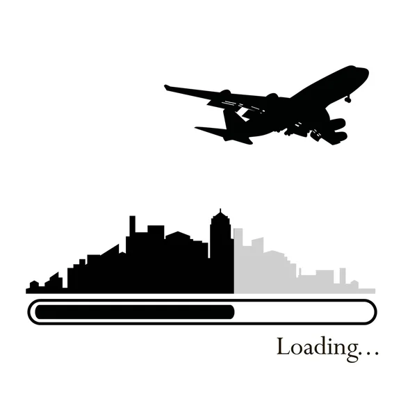 Loading vector. Plane over the city — Stock Vector