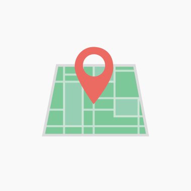 PIN işaretçilerle vektör harita simgesi. Düz stil