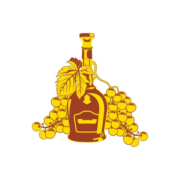 Vector icon. A bottle of brandy and grapes — Stock Vector