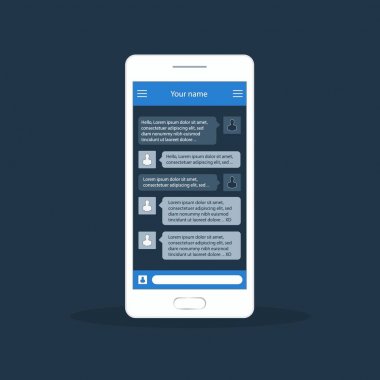 Vektör telefon sohbet arabirimi. SMS mesajları. Konuşma balonları. Kısa Mesaj Servisi kabarcıklar