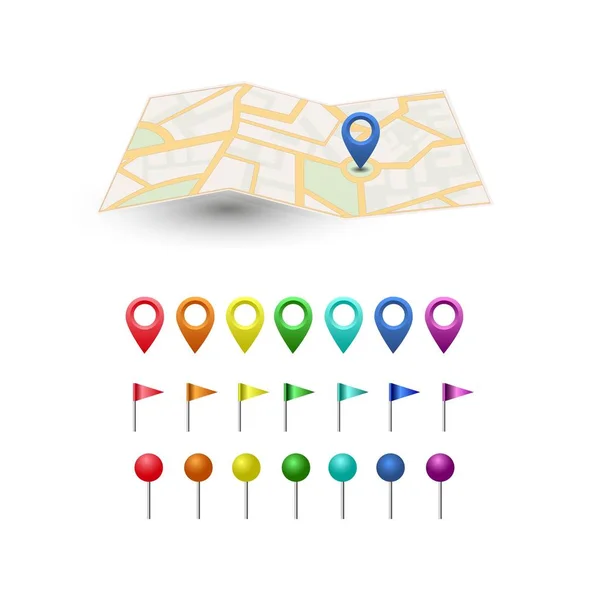 Vektor-ikonen. Karta över världen. Peka på den. Stift och avståndet, GPS-navigator. Platt stil Vektorgrafik