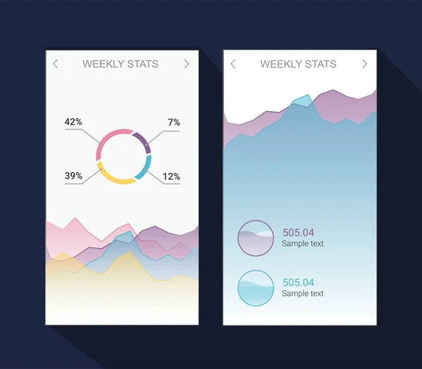 Modèle de tableau de bord infographique avec graphiques et graphiques plats. Analyse du traitement des données — Image vectorielle