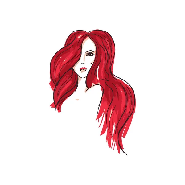 벡터 이미지입니다. 긴 붉은 머리를 가진 여자 — 스톡 벡터