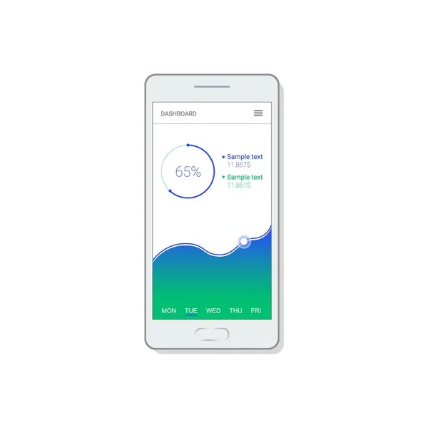 Modelo de painel infográfico com gráficos de design plano e gráficos. Design de aplicativo móvel. Tratamento e análise dos dados — Vetor de Stock