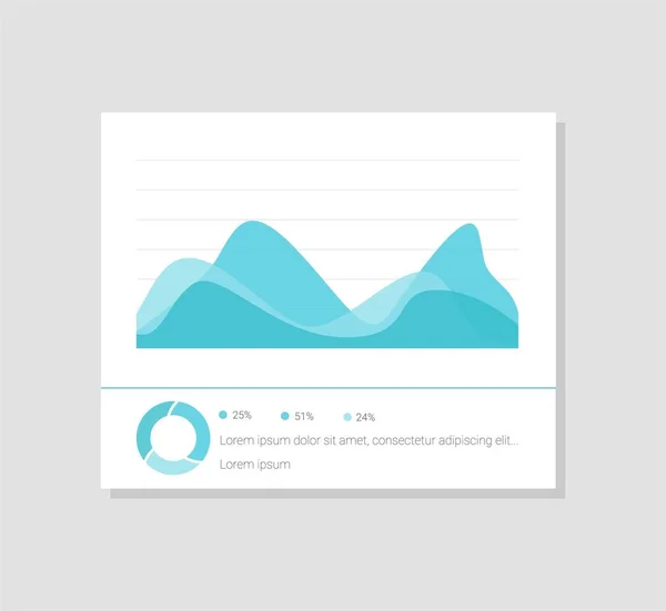 Modello di dashboard infografico con grafici e grafici a disegno piatto. Analisi del trattamento dei dati — Vettoriale Stock