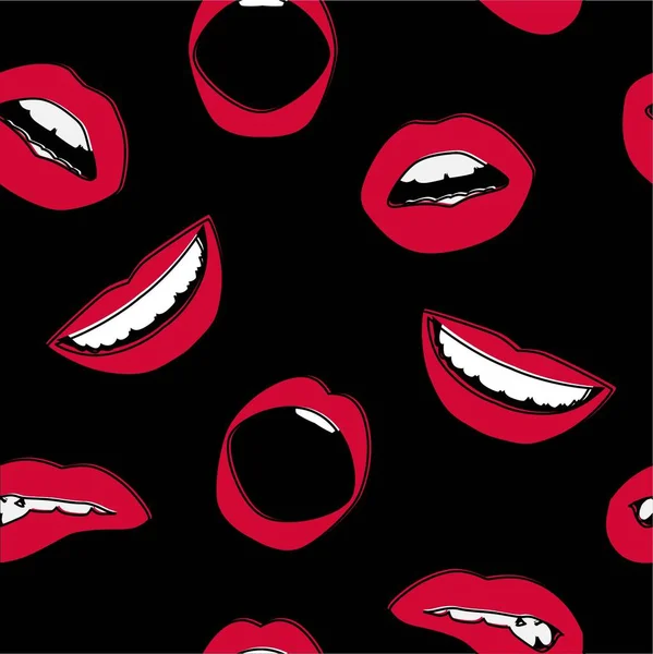 Seamless background. Vector lips. Icon. A womans mouth. Red lipstick — Stock Vector