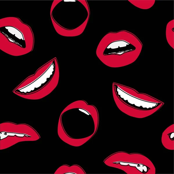 Fondo sin fisuras. Labios vectoriales. Icono. Una boca de mujer. Lápiz labial rojo — Vector de stock