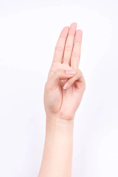 Σύμβολο Χέρι Δάχτυλο Απομονωμένη Έννοια Τρία Δάχτυλα Όρκο Προσκόπων Λευκό — Φωτογραφία Αρχείου