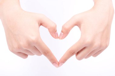 parmak el sembolleri izole edilmiş aşk kalp şekli çerçeve ve beyaz arka planda sağlık kompozisyonu