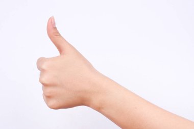 Parmak el kız sembolleri konsepti izole etti ve beyaz arka plandaki en iyi güzel düğme gibi