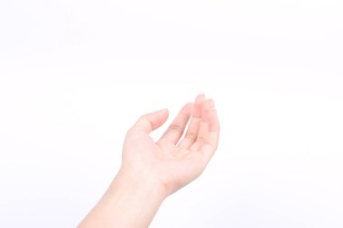 Parmak el kız sembolleri, izole edilmiş kavramlardır. Dua etmenin elleri açıktır ve Tanrı sizi beyaz arka planda kutsasın.