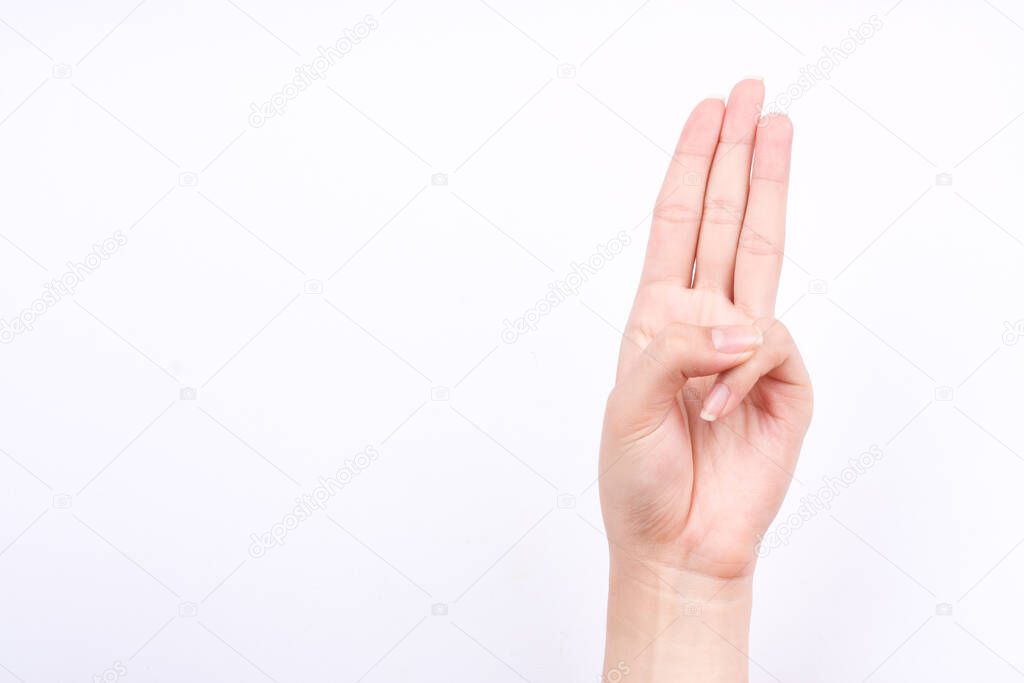 finger hand symbols isolated concept three fingers pledge Scout's oath on white background