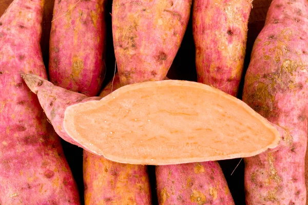 Organic Orange Sweet Potato Yam Half Sweet Potato White Background — Stock Photo, Image