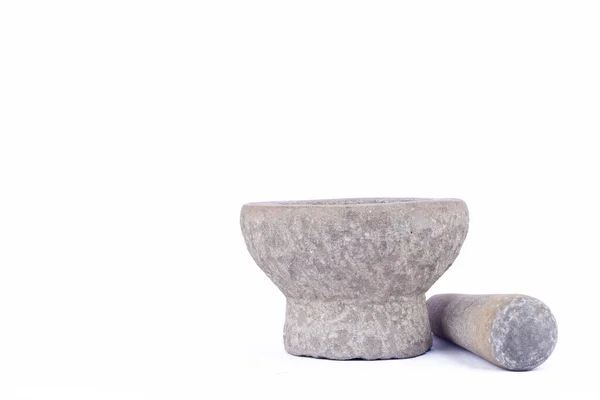 Каменный Раствор Пестик Тайский Инструмент Приготовления Пищи Белом Фоне Пищи — стоковое фото