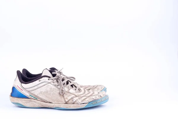 Старые Синие Изношенные Мини Футбольные Ботинки Белом Фоне Изолированы — стоковое фото