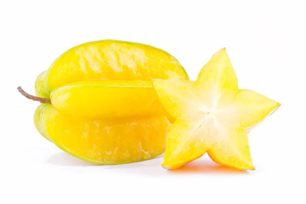 Estrela Amarela Fruta Carambola Estrela Maçã Starfruit Sobre Fundo Branco — Fotografia de Stock