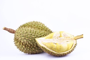 Sarı Durian mon tangası beyaz arka planda durian meyvelerinin kralıdır.